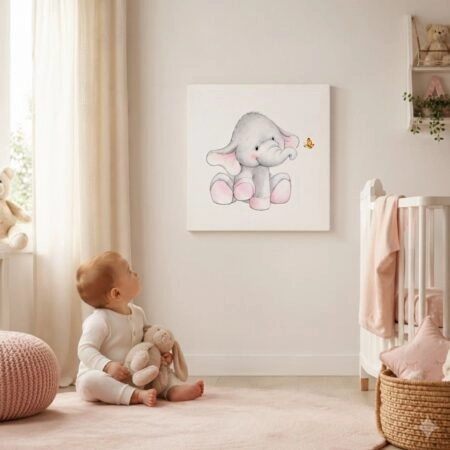 Πίνακας σε καμβά CUTE ELEPHANT WITH BUTTERFLY - Παιδικοι και set Sticky 2