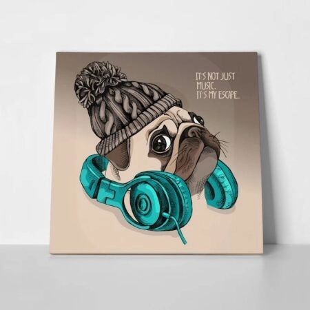 Πίνακας σε καμβά PUG PUPPY KNITTED HIPSTER HAT - Σκυλοι