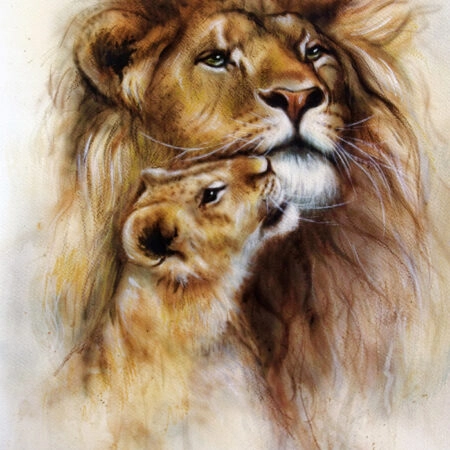 Πινακας σε καμβά AIRBRUSH PAINTING LOVING LION - Ζωα Sticky 4