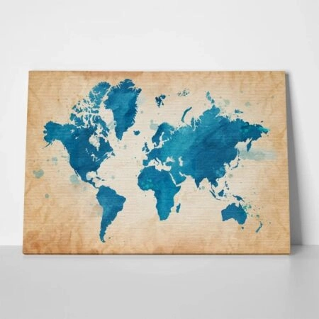 Πινακας σε καμβά BLUE WATERCOLOR TEXTURED MAP - Χαρτες