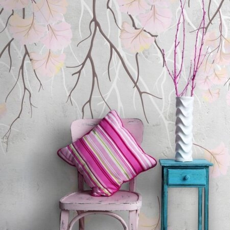 Αυτοκόλλητη Ταπετσαρία τοίχου BRANCHES WITH PINK LEAVES - Floral - Λουλουδια Sticky 1