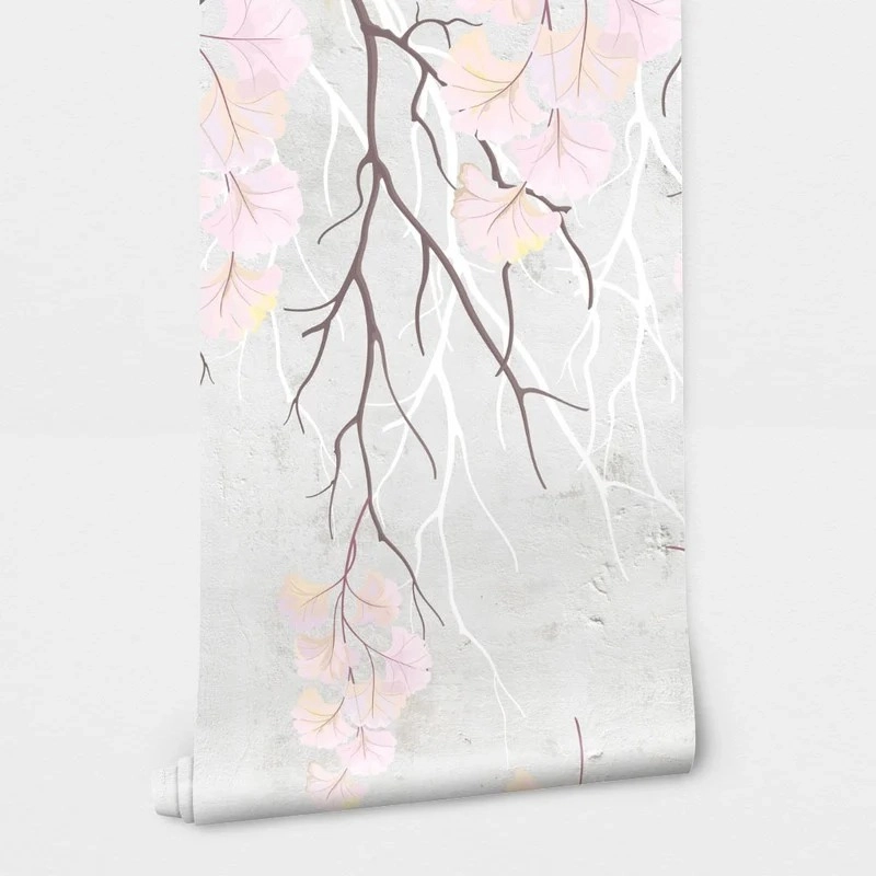 Αυτοκόλλητη Ταπετσαρία τοίχου BRANCHES WITH PINK LEAVES