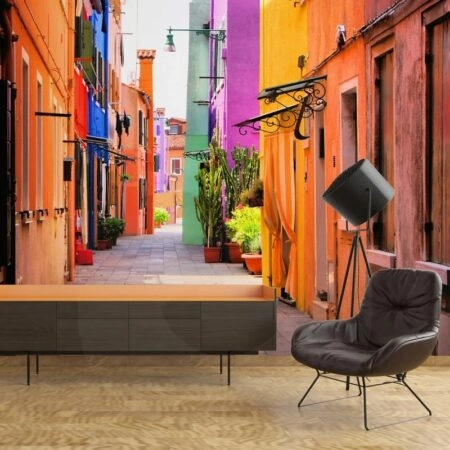 Αυτοκόλλητη Ταπετσαρία τοίχου COLOURFUL BURANO STREET - Χάρτες - Πόλεις