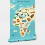 Αυτοκόλλητη Ταπετσαρία τοίχου CUTE ANIMALS WORLD MAP