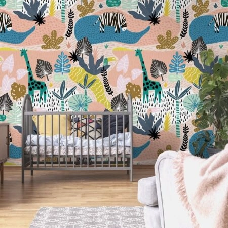 Αυτοκόλλητη Ταπετσαρία τοίχου DOODLE COLORFUL JUNGLE - Παιδικές Ταπετσαρίες