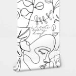 Αυτοκόλλητη Ταπετσαρία τοίχου FACE AND FLORAL LINE ART