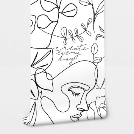 Αυτοκόλλητη Ταπετσαρία τοίχου FACE AND FLORAL LINE ART - Μοτίβα Sticky 2