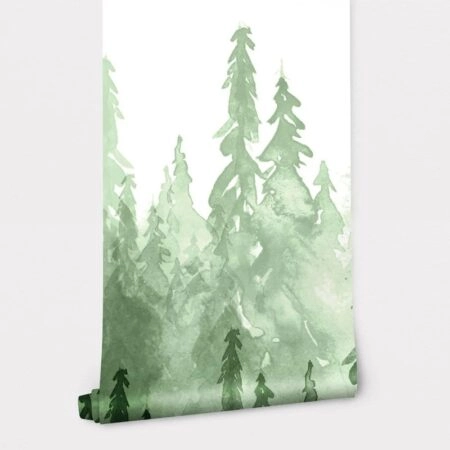 Αυτοκόλλητη Ταπετσαρία τοίχου FOGGY PINE FOREST WATERCOLOR - Τοπία Sticky 1
