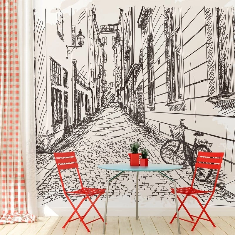 Αυτοκόλλητη Ταπετσαρία τοίχου OLD CITY SKETCH