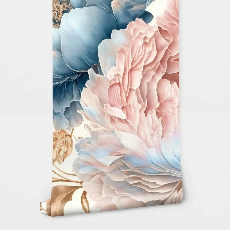 Αυτοκόλλητη Ταπετσαρία τοίχου PINK AND CYAN PEONIES