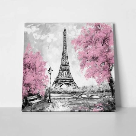 Πίνακας σε καμβά PINK PARIS OIL PAINTING - Πολεις και Αρχιτεκτονικη