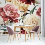 Αυτοκόλλητη Ταπετσαρία τοίχου RED AND BEIGE FLORAL WALLPAPER