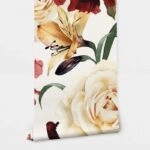 Αυτοκόλλητη Ταπετσαρία τοίχου RED AND BEIGE FLORAL WALLPAPER