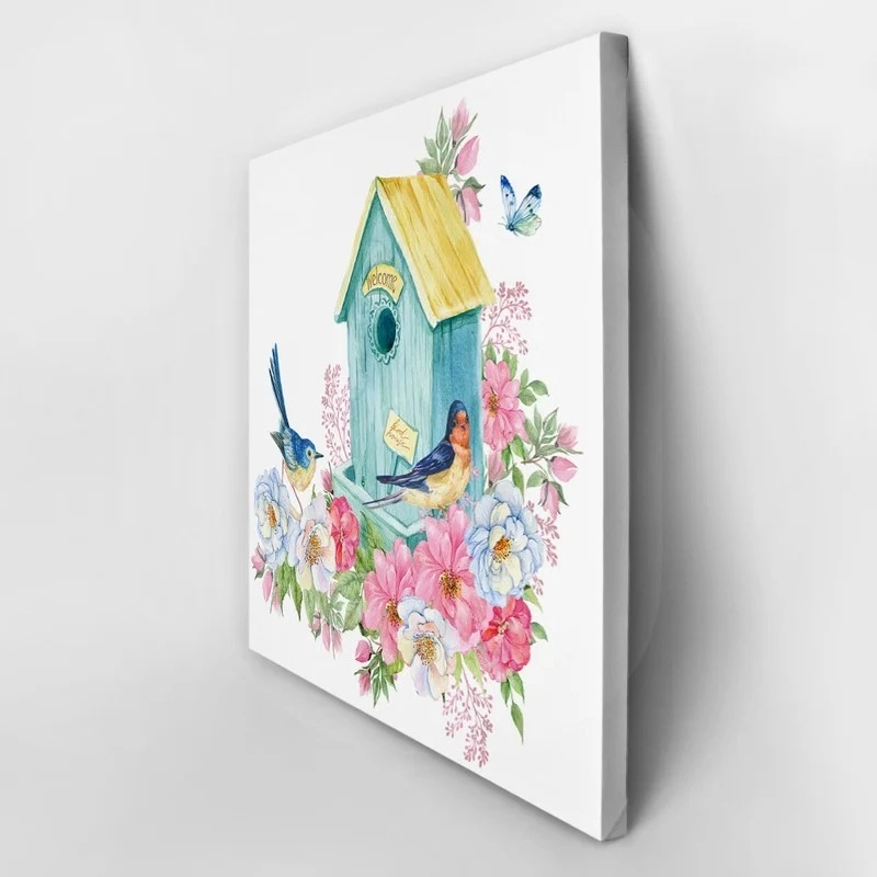 Πίνακας σε καμβά BIRD HOUSE BLUE BUTTERFLY SPRING