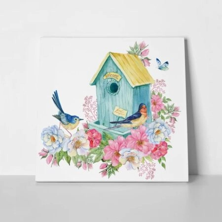 Πίνακας σε καμβά BIRD HOUSE BLUE BUTTERFLY SPRING