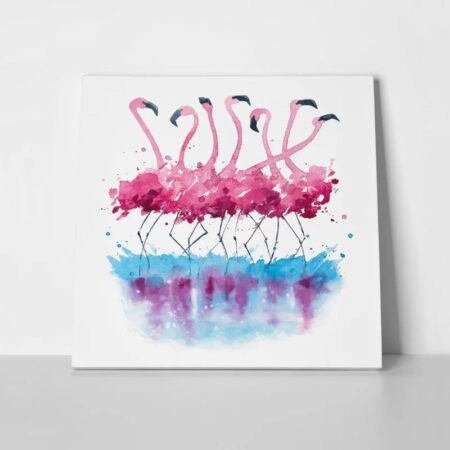 Πίνακας σε καμβά FLAMINGOS WATERCOLOR PAINTING - Πουλια