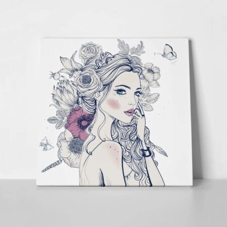 Πίνακας σε καμβά PORTRAIT YOUNG BEAUTIFUL WOMAN FLOWERS - Πορτραιτα και Φιγουρες