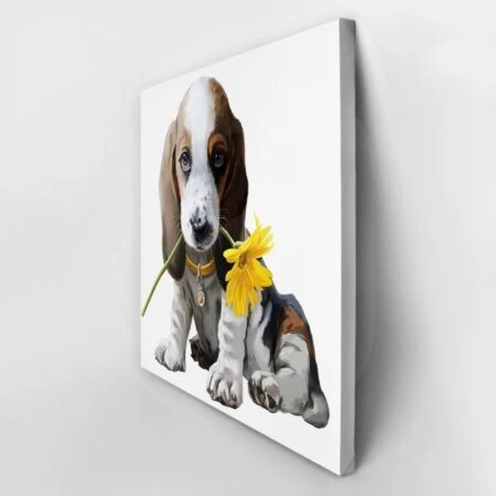 Πίνακας σε καμβά SUNNY FLOWER BEAGLE DOG - Σκυλοι Sticky 2