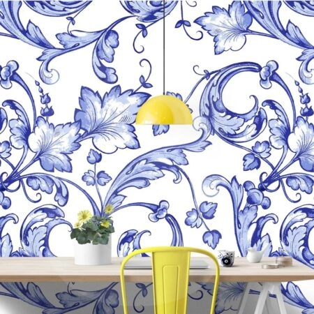 Αυτοκόλλητη Ταπετσαρία τοίχου VINTAGE BLUE FLOWER - Μοτίβα