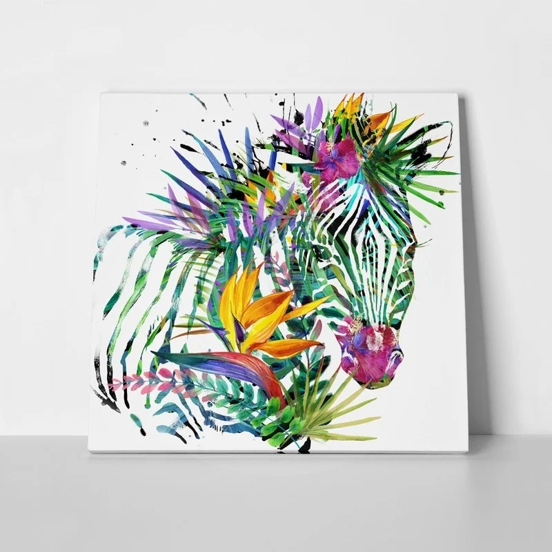 Πίνακας σε καμβά ZEBRA EXOTIC TROPICAL WATERCOLOR