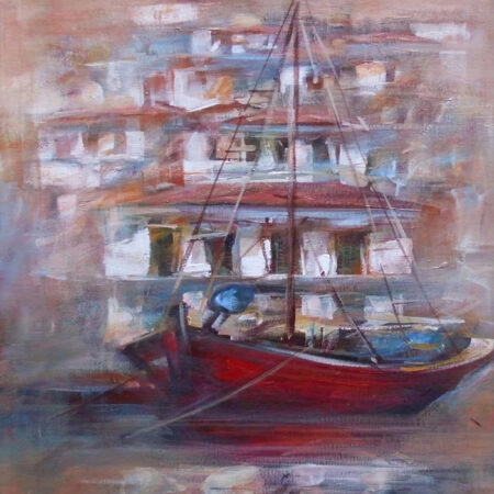 Πινακας σε καμβά BOATS ON ISLAND HARBOUR - Πλωτα Sticky 4