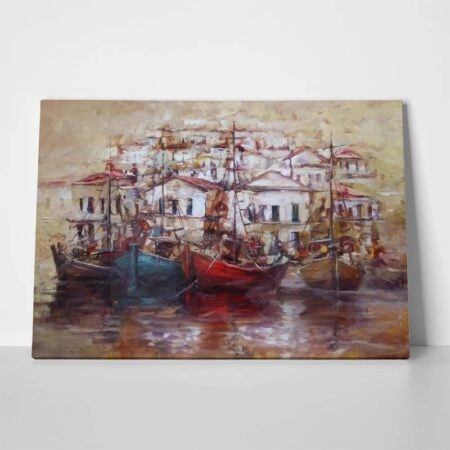 Πινακας σε καμβά BOATS ON ISLAND HARBOUR 5 - Παραθαλασσιες πολεις και χωρια