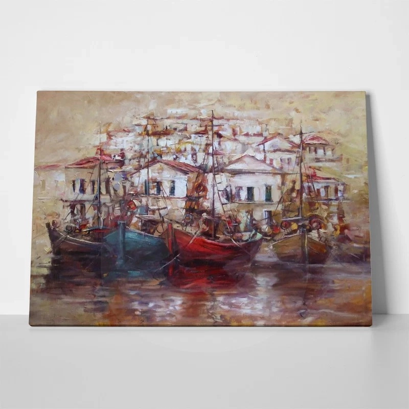 Πινακας σε καμβά BOATS ON ISLAND HARBOUR 5