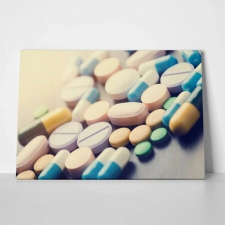 Πινακας σε καμβά CLOSE UP OF TABLETS AND CAPSULES - Επιστημη και Υγεια