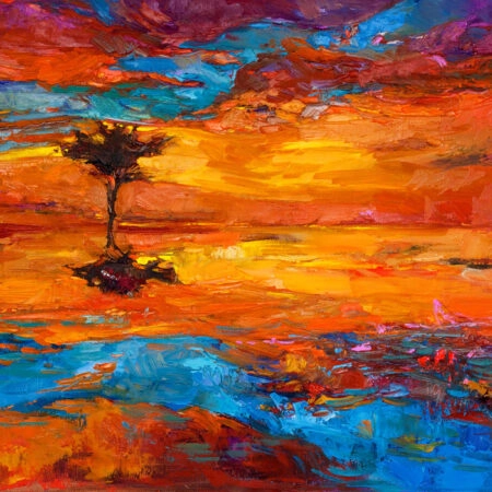 Πινακας σε καμβά GOLDEN SUNSET TREE - Ηλιοβασιλεμα Sticky 4