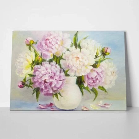 Πινακας σε καμβά LIGHT PEONIES IN VASE - Παιωνιες