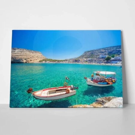 Πινακας σε καμβά MATALA BEACH FISHING BOATS - Παραλιες