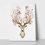 Πινακας σε καμβά WATERCOLOR ILLUSTRATION DEER FLOWERS BIRDS