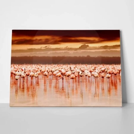 Πινακας σε καμβά FLAMINGOS IN THE SUNSET - Πουλια