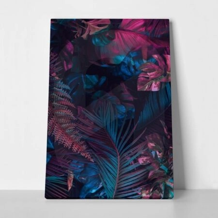 Πινακας σε καμβά FLUROSCENT PALM LEAVES - Botanical - Φυτα Sticky 1