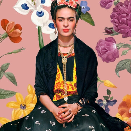 Πινακας σε καμβά FRIDA KAHLO ON PINK FLORAL - Frida Kahlo Sticky 6