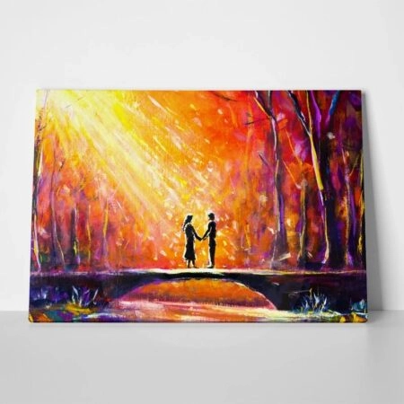 Πινακας σε καμβά LOVERS ON BRIDGE AT NIGHT - Αγαπη - Ερωτας
