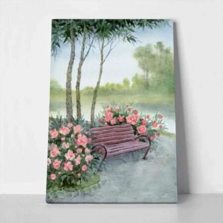 Πινακας σε καμβά PEONIES NEAR PARK BENCH - Παιωνιες