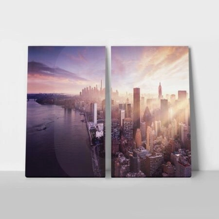 Σετ Δίπτυχος Πινακας σε καμβά NEW YORK SUNRISE - Νεα Υορκη Sticky 1