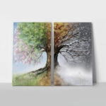 Σετ Δίπτυχος Πινακας σε καμβά 4 SEASONS TREE PAINTING