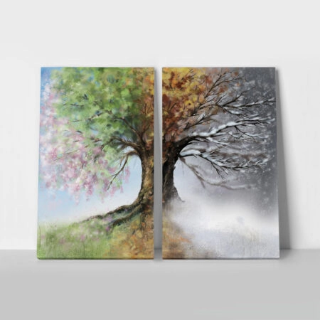 Σετ Δίπτυχος Πινακας σε καμβά 4 SEASONS TREE PAINTING - Ουρανος - Καιρικα φαινομενα Sticky 1