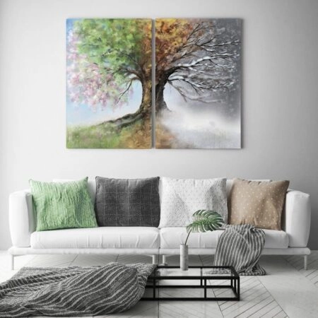Σετ Δίπτυχος Πινακας σε καμβά 4 SEASONS TREE PAINTING - Ουρανος - Καιρικα φαινομενα