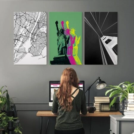 Σετ Τριπτυχος Πινακας σε καμβά ABSTRACT BLACK AND GREEN - Νεα Υορκη