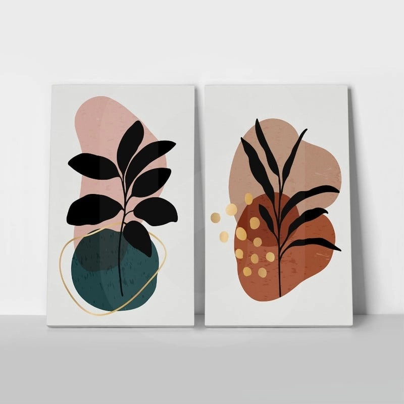 Σετ Δίπτυχος Πινακας σε καμβά ABSTRACT BOHO BOTANICAL ART