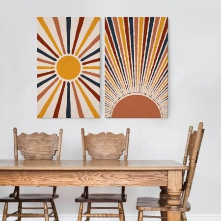 Σετ Δίπτυχος Πινακας σε καμβά ABSTRACT SUN - Ηλιοβασιλεμα