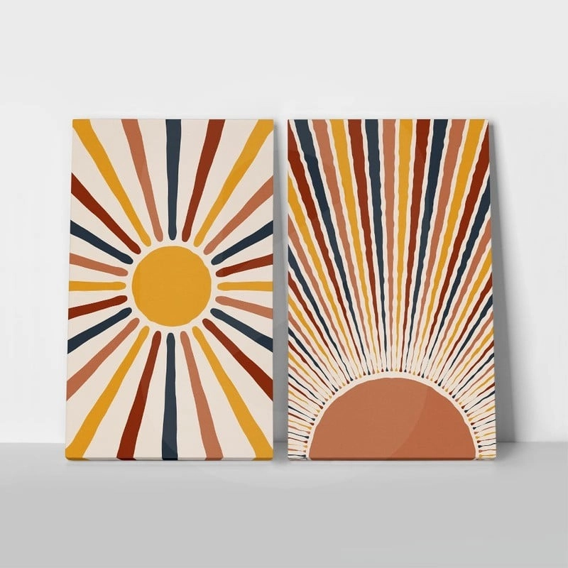 Σετ Δίπτυχος Πινακας σε καμβά ABSTRACT SUN