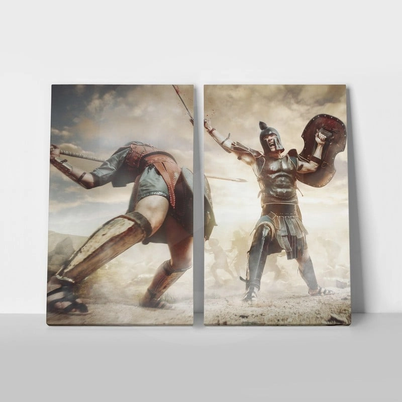 Σετ Δίπτυχος Πινακας σε καμβά ANCIENT GREEK FIGHTING