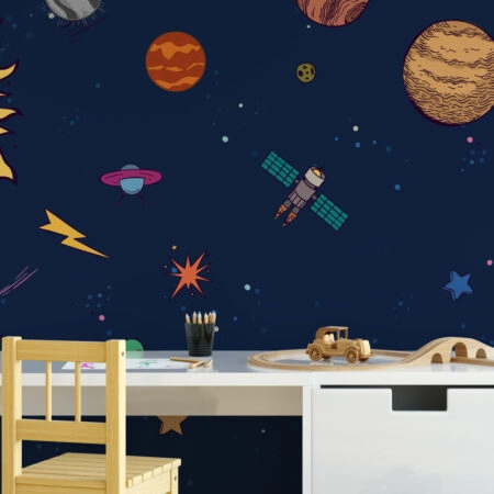 Αυτοκόλλητη Ταπετσαρία τοίχου ASTRONAUT AND PLANETS IN SPACE - Παιδικές Ταπετσαρίες Sticky 1