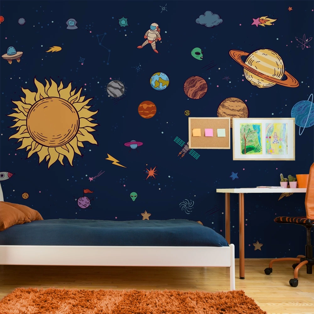 Αυτοκόλλητη Ταπετσαρία τοίχου ASTRONAUT AND PLANETS IN SPACE