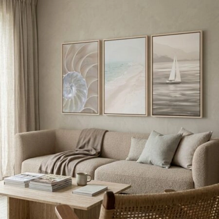 Σετ Τριπτυχος Πινακας σε καμβά BEIGE SEA LIFE - Καλοκαιρι - Θαλασσα Sticky 2
