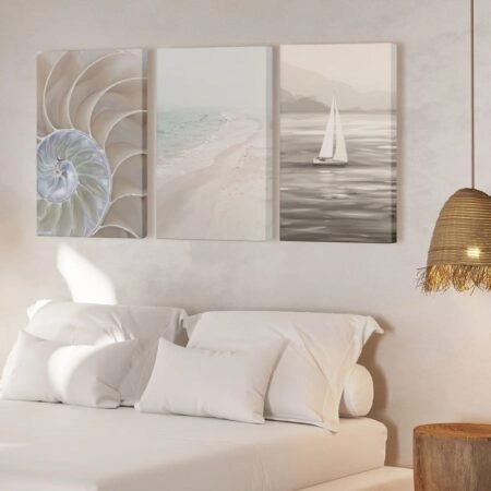 Σετ Τριπτυχος Πινακας σε καμβά BEIGE SEA LIFE - Καλοκαιρι - Θαλασσα Sticky 5